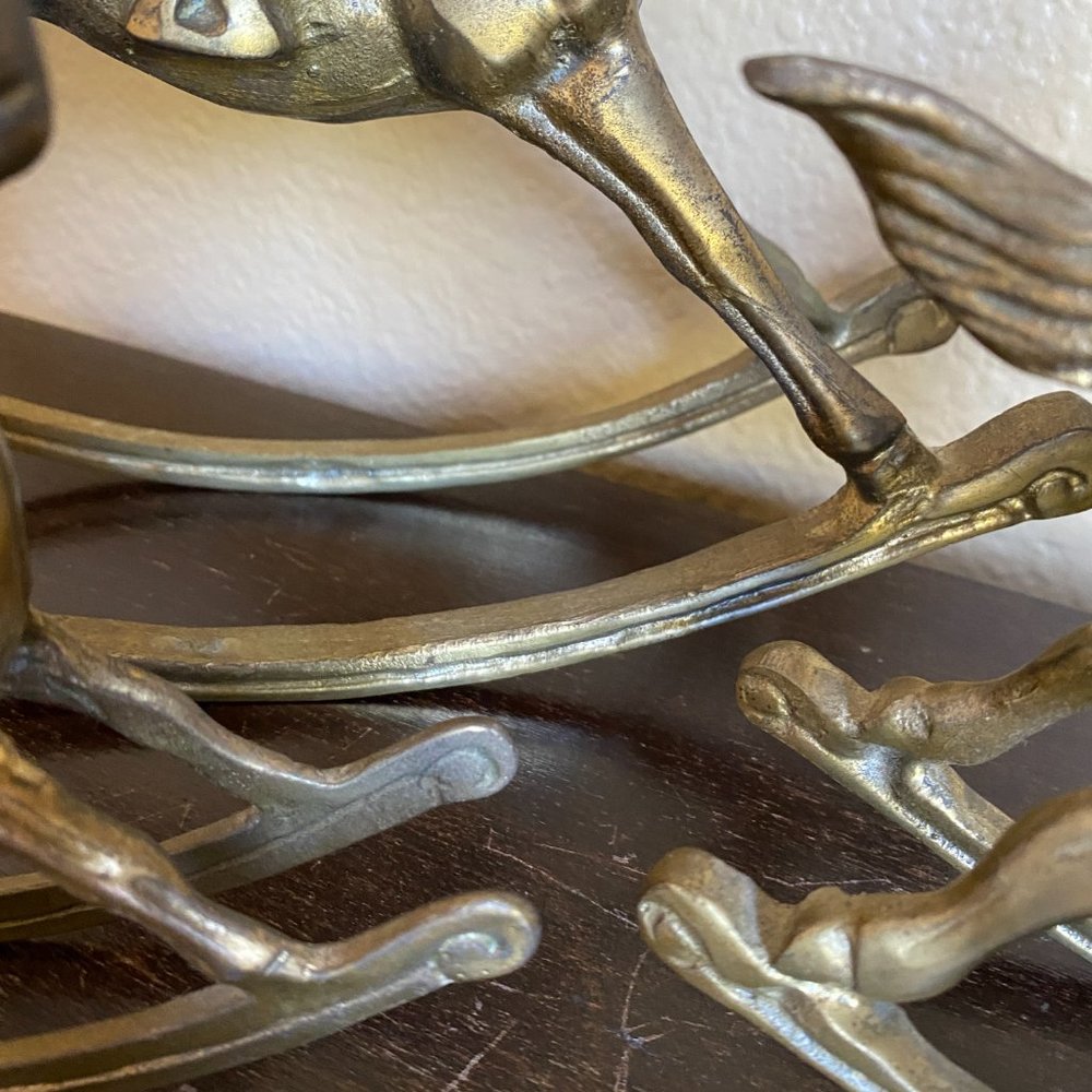 Trio Of Vintage Mid Century Solid Brass Rocking Horses Holiday Decor - Picture 13 of 15